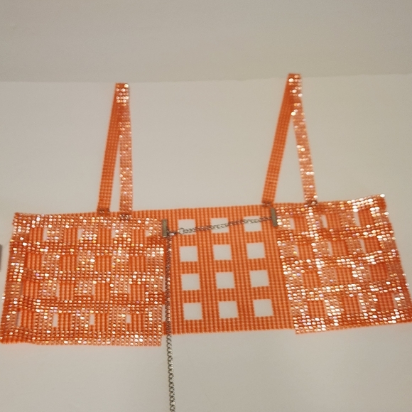NWT Orange Nylon Rhinstone Crystal Festival Rave Topper - Picture 7 of 11